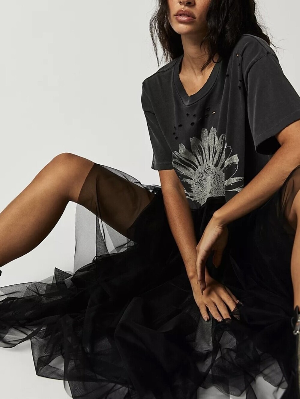 Free People Keep Me Tutu Skirt Black 2 Tulle Tiered Whimsigoth Balletcore Coquet